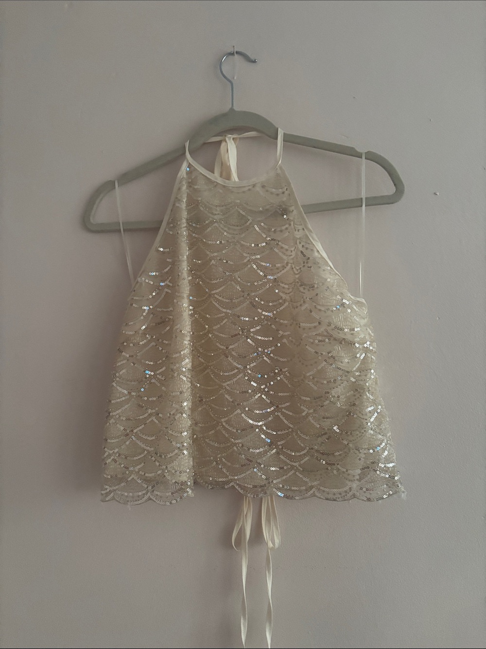 Cream Sequin Halter Camisole Top